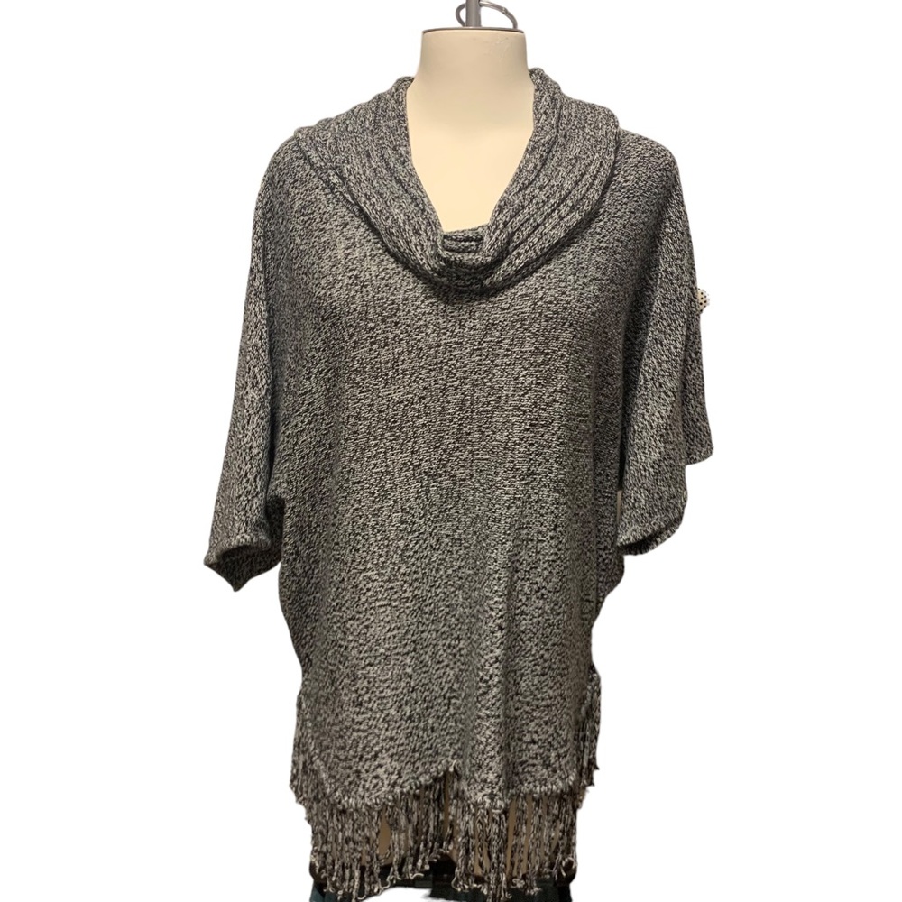 Relatively Women’s Size Large, BlackWhite Sweater With Fringe and Cowl Neck